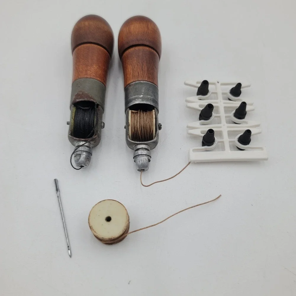 Vintage Speedy Stitcher Sewing Awl Lot Leather Canvas Repair Tools Wood Handle